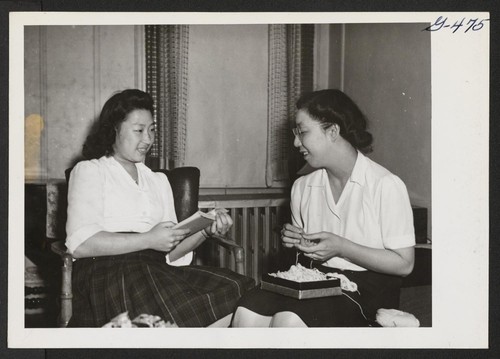 Miss Michiko Date (left) came to New York in February, 1944, from the Jerome Relocation Center to join her sister