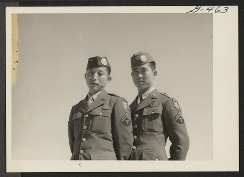 T/C Kazuo Yoshida (left) and T/C Clarence Ota (right) visited Heart Mountain. They are originally from Hawaii--volunteered for the 442nd