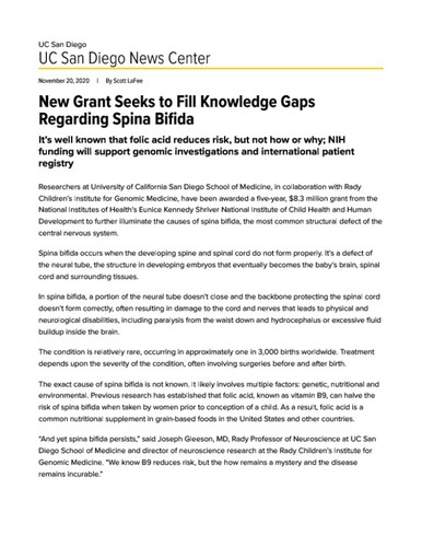 New Grant Seeks to Fill Knowledge Gaps Regarding Spina Bifida