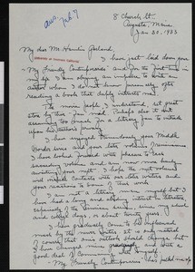 Merton G.L. Bailey, letter, 1933-01-30, to Hamlin Garland