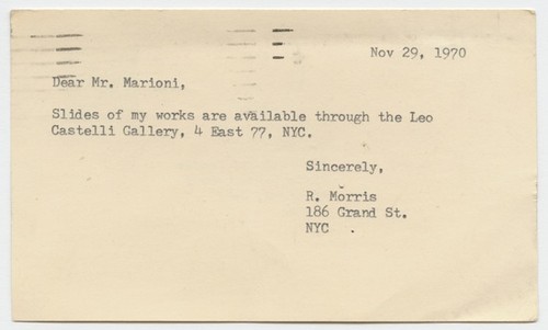 Letter to Tom Marioni from Robert Morris