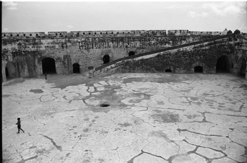 Person walking in the fortress's bailey, Cartagena, 1975