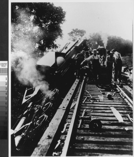 Photograph of Yuba City train wreck in ca. 1930's