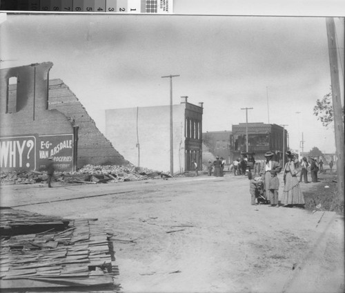 Photograph of Van Arsdale Groceries after the 1907 Second Street Fire