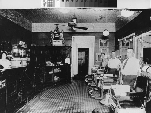 Photograph of Deluxe Barber Shop interior, Marysville (Calif.)