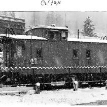 Snow falling in early April in Colfax at the railroad depot