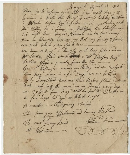 Letter, William Bond to Lucy Bond