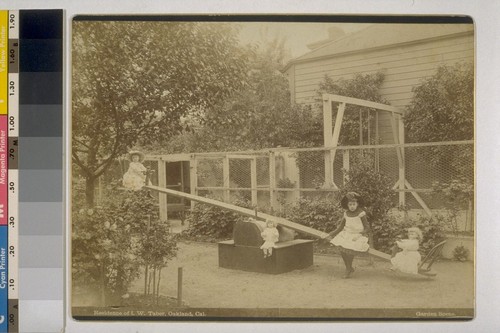 Residence of I.W. Taber, Oakland, Cal. Garden Scene. [Louise, left, and Daisy Taber. Photograph by Isaiah West Taber.]