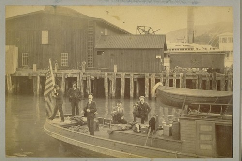 Hypos. on Tug Annie, Sausalito; T. F. Palache [?], Capt. Hart, R. S. Hooker, Geo. A. Newhall, M. S. Wilson