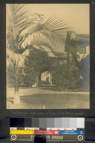 "The Bivouac." View looking through the porte cochere. [Wilshire Boulevard, Los Angeles.]