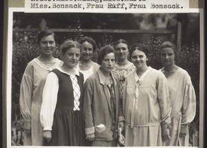 Missionaries' fiancées: the Misses Maute, Schwarz, Vogel, Fritz; the Misses Hummel, Fankhauser, Strobel