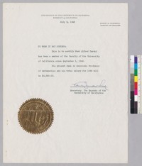 Letter from the Regents of the University of California verifying Alfred Tarski's employment with the University