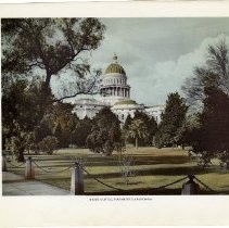 Exterior view of the California State Capitol and park looking west at the eastern entrance before the removal of the apse