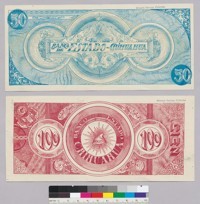 Cineuenta Pesos and Cien Pesos banknotes (back)