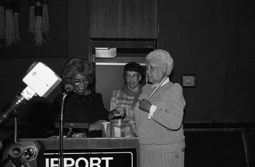 Members of the Women's Council, Consolidated Realty Board participating in a drawing, Los Angeles, 1985