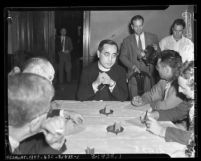 Paul Yu Pin, Catholic bishop from China talking to Los Angeles reporters during fund raising for Chinese refugees in 1939