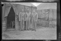 David Sparks, Herman Schultz and John Lynch pose outside the barracks, Camp Murray, 1942
