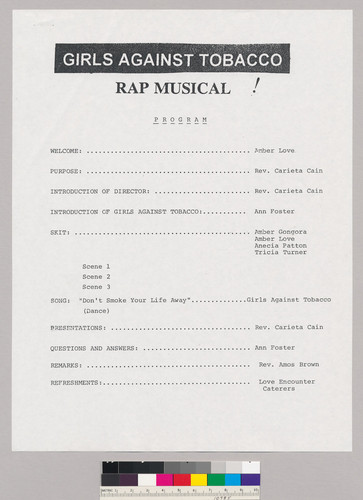 "Girls Against Tobacco Rap Musical" Program