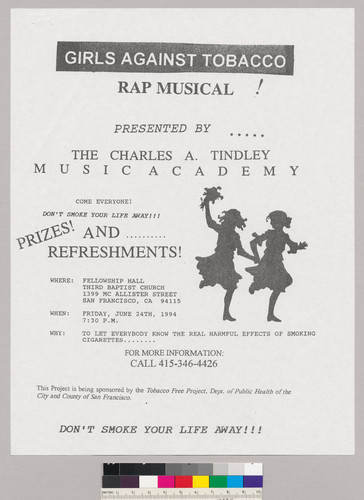 "Girls Against Tobacco Rap Musical!" Flier