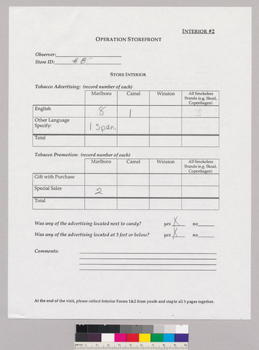 Operation Storefront survey form--Interior #2