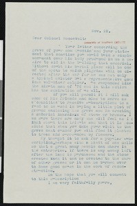 Hamlin Garland, letter, to Theodore Roosevelt