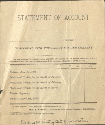 Credit Foncier Company - Statement of Account form