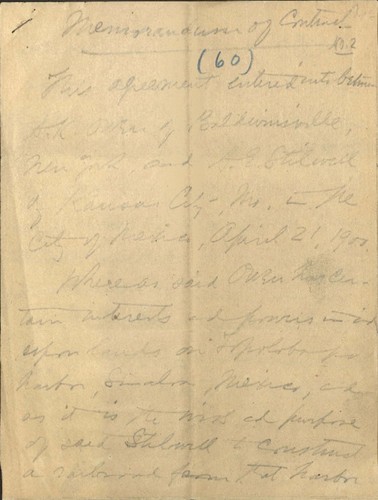 Kansas City, Mexico and Orient Railroad - Memorandum of Contract (between A.K. Owen and A.F. Stilwell)