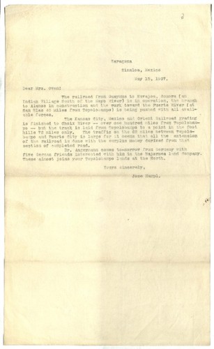 Letter from Jose Hampl to Mrs. A. K. Owen