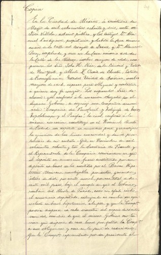 Texas, Topolobampo and Pacific Railroad and Telegraph Company - Agreement to form the company