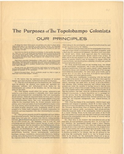 Credit Foncier Company - The Purposes of the Topolobampo Colonists: Our Principles