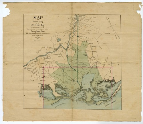 Map of the Fuerte Valley from Topolobampo Bay to Kilometre 65 of R.R. Line Showing Land Lines