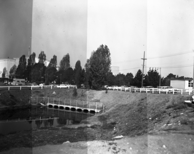 Cars parked along embankment