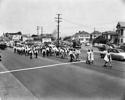 Masons marching in parade at 30th and San Pablo street, Oakland, California