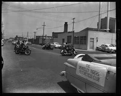 Berkeley Tigers Motorcycle Clubs riding in circle in street