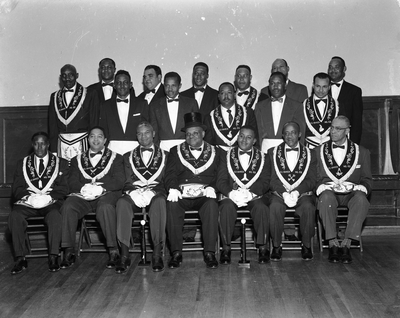 Group photograph of members of the Eli Baker Lodge #62 F. & A. M. Oakland, California