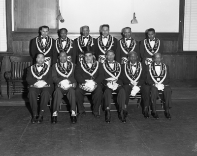 Group photograph of members of the Eli Baker #62 F. & A. M. Lodge, Oakland, California