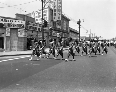 Masons marching in parade at 30th and San Pablo street, Oakland, California