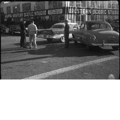 Car accident in front of Western Scenic Studio building