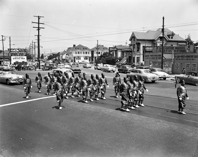 Masons marching in parade at 30th and San Pablo street, Oakland, California