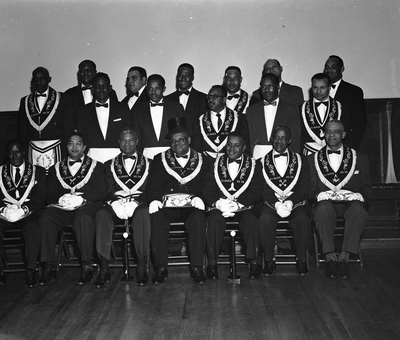 Group photograph of members of the Eli Baker #62 F. & A. M. Lodge, Oakland, California