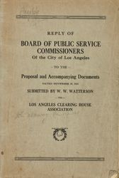 Reply of Board of Public Service Commissioners of the City of Los Angeles to the Proposal and Accompanying Documents Dated November 29, 1924 Submitted by W. W. Watterson to Los Angeles Clearing House Association