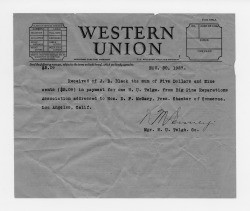 Telegram receipt for Big Pine Reparations Association