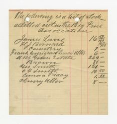 List of stock not allotted in Big Pine Water Association