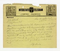 Telegrams between Big Pine Property Owners Association and I. G. Lewis