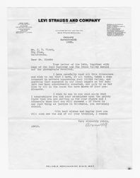 Letter from Levi Strauss and Company to J. D. Black