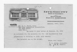 Letter from V. L. Jones to Big Pine Reparations Association