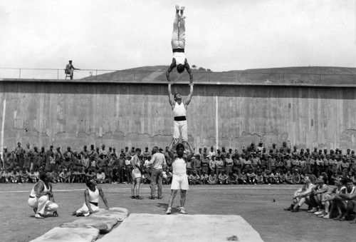 Tumbling competition, San Quentin Little Olympics Field Meet, 1930 [photograph]