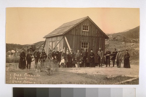 1. John Brown Jr. 2. Jayson Brown. 3. Owen Brown. "Cabin of Owen and Jason Brown. John Brown Jr. on a visit to them."