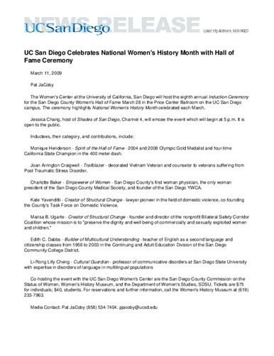UC San Diego Celebrates National Women's History Month with Hall of Fame Ceremony