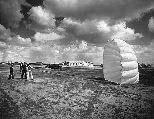 Parachutist Landing at 1930s Airport in Tulare County, Calif